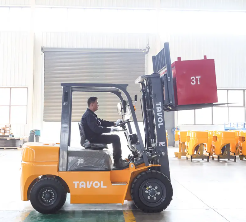 Forklift carrying goods